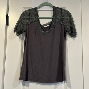 Dark Gray Lace Sleeve Top
